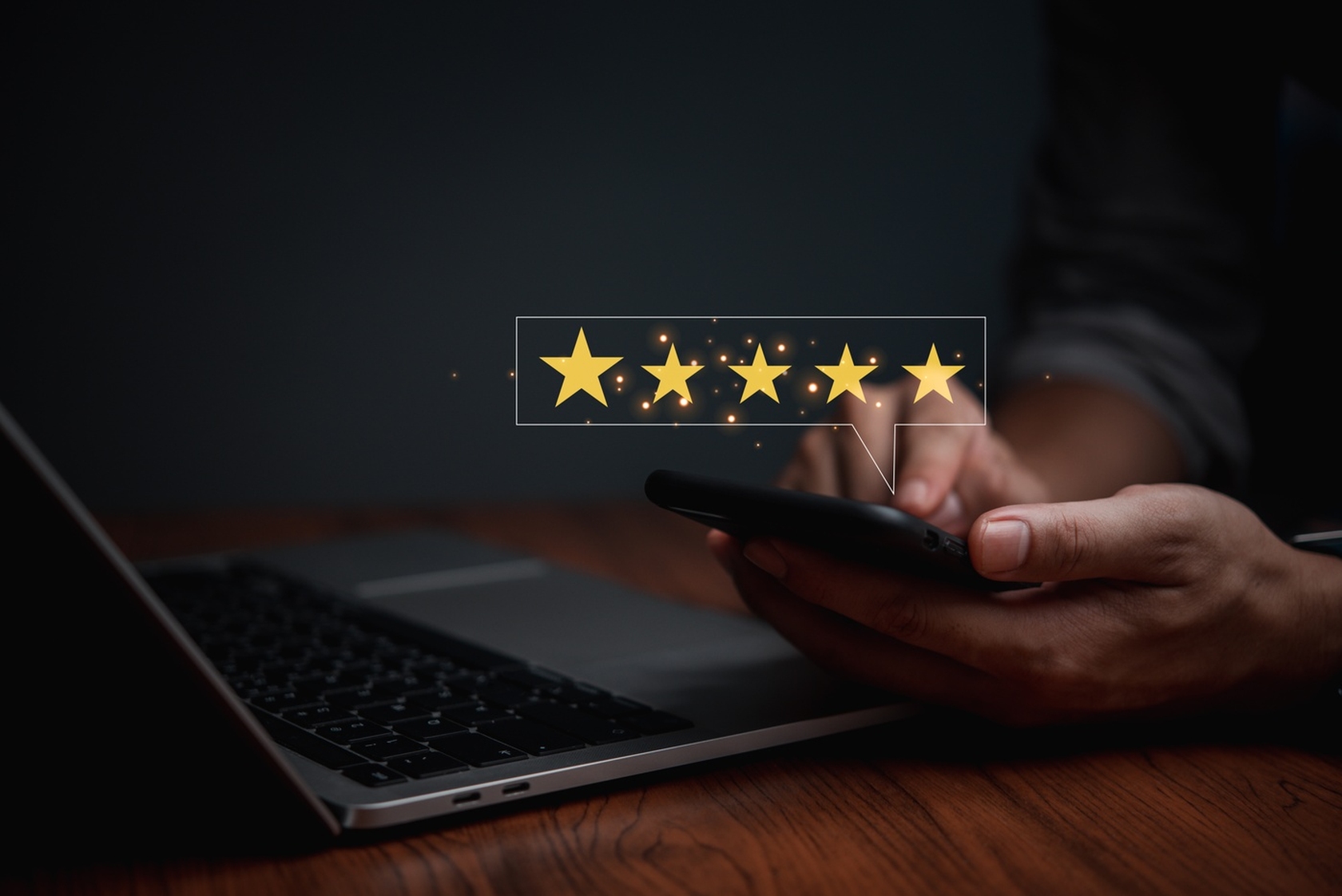 Five-star review on a smartphone